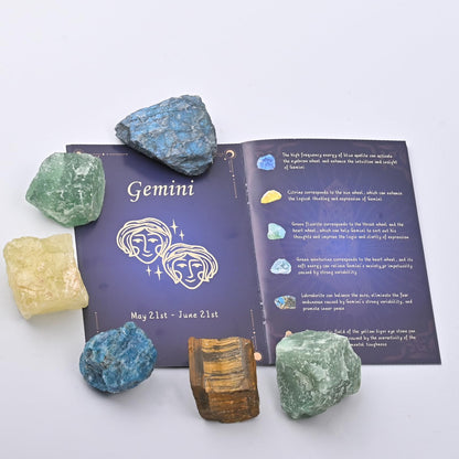 Crystals and Healing Raw Stones, Natural Gemstone Raw Crystals, 6PCS Crystals Constellation Sets for Gifts, Yoga Meditation (Gemini)