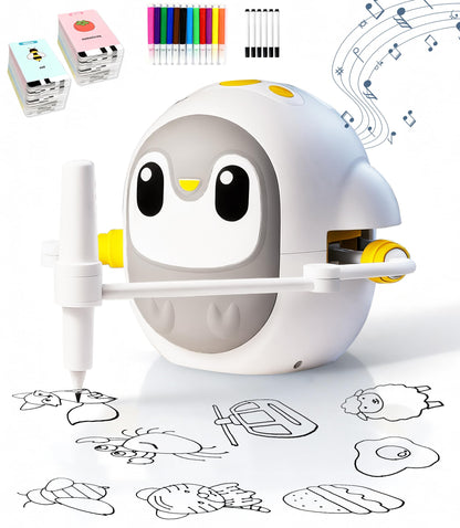 GMYGBY Drawing Robot for Kids, Montessori Learning Drawing Machine with 200 Cards, Smart Educational Painting Toy for 3 4 5 6 7 8 Year Old Boys Girls Birthday Party Gift- (Penguin)