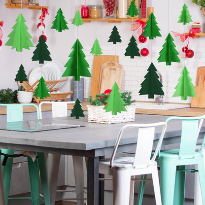 JarThenaAMCS 18Pcs 3D Christmas Tree Hanging Decorations Green Xmas Tree Paper Hanging Ornaments with String for Winter Home Party Wall Ceiling