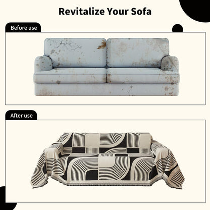 WEYOND Boho Couch Cover Sofa Covers Washable, Chenille Couch Covers for 3 Cushion Couch Sofa Pet Friendly, Bohemian Sofa Slipcovers for Sectional Sofa, Loveseat, 2 3 4 Seater (71" x 150", Black)
