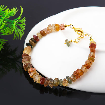 CRYSTALINES Genuine Raw Brown Zircon Gemstone Bracelet, Handmade Bohemian Jewelry, Rough Stone Gold Plated Bracelet, Chakra & Healing Crystals, Christmas Gift for Her (Size.7+1inch)