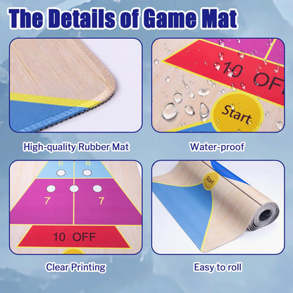 WodGod 11.8’L Shuffleboard, Curling and Bowling 3 in 1 Board Game Set,with 11.8 Foot Game Mat,2 Cues,8 Curling Rocks,6 Bowling Pins,Fun Family Game