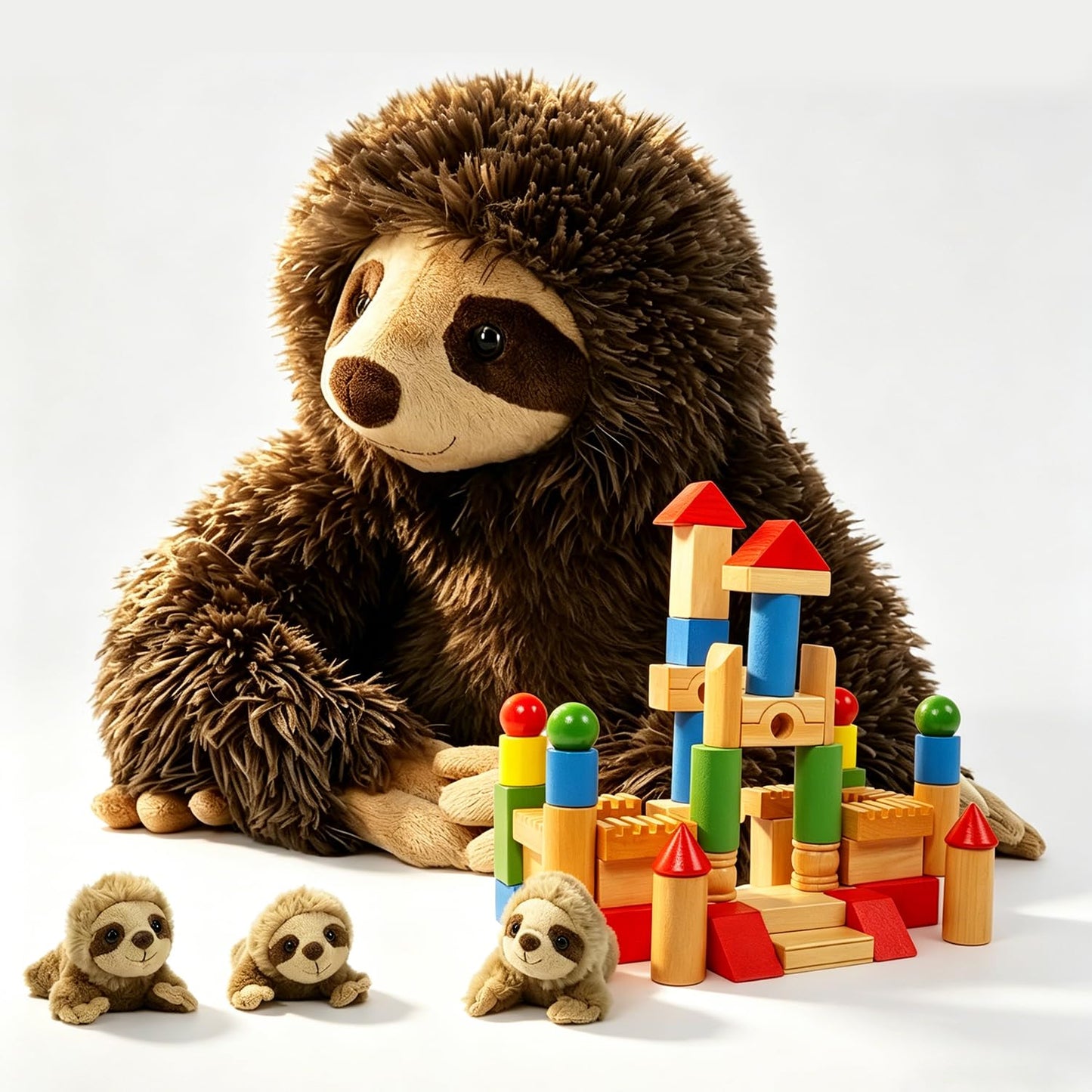 YOHAKI Sloth Plush Animal, 11.02" Cute Stuffed Sloth with 3 Baby Sloths, Easter Stuffed Sloth Animal, Washable Plush Toys, Cute Three Toed Sloth Birthday Gifts for Kids Boys and Girls, Brown
