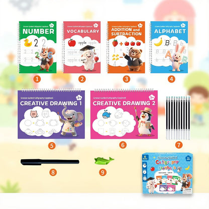 SYHHSEEG Magic Grooved Writing Practice Books for Kids 3-8, Reusable Groove Handwriting Tracing Books with Disappearing Ink, Preschool Kindergarten Homeschool Classroom Supplies (6 PACK)