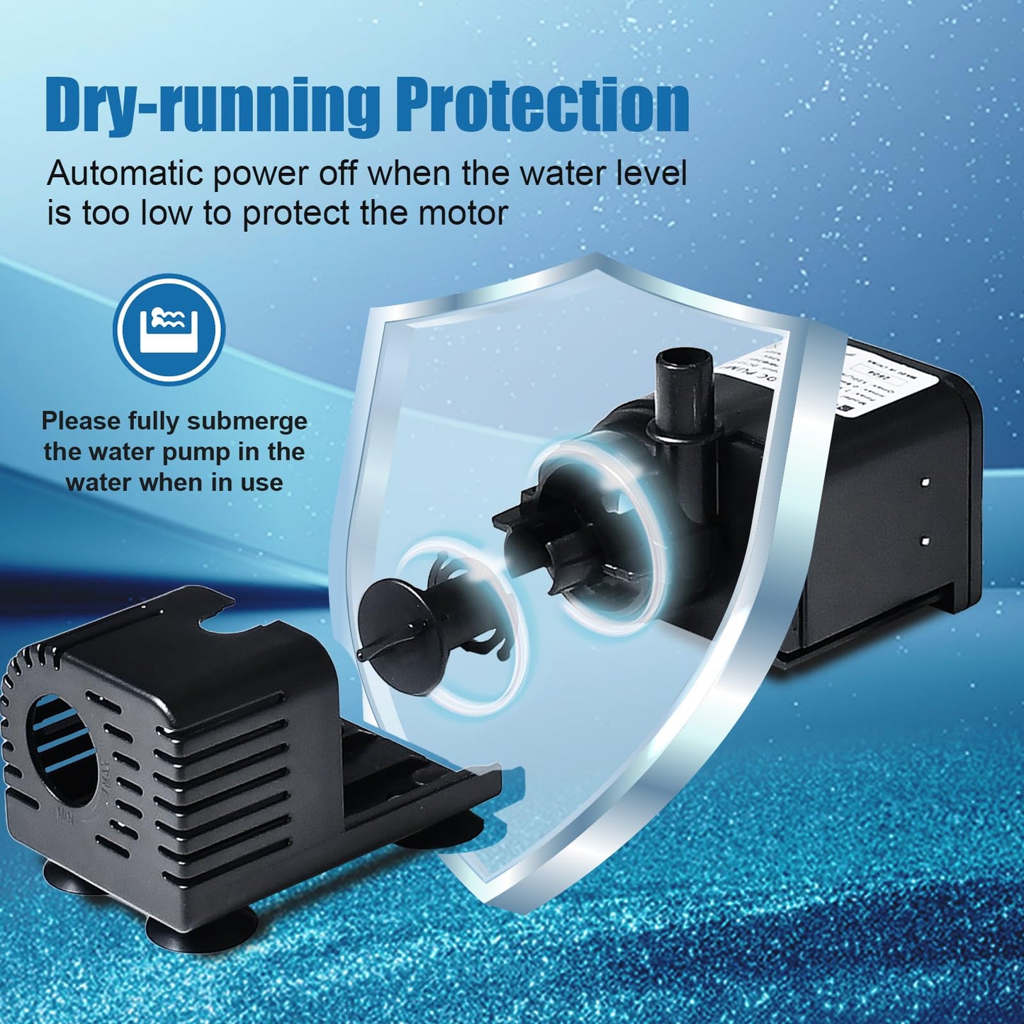 ECO-WORTHY 216 GPH Solar Powered Water Fountain Pump Upgraded Dry-run Protection Brushless Submersible Pump 12V-24V DC with 16.4ft(5M) Power Cord, 7.8 ft High Lift，2Nozzles for Pond, Aquarium