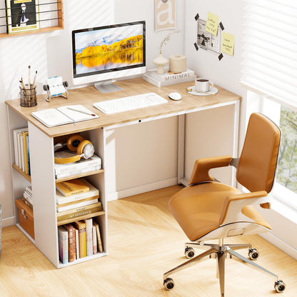 Tangkula Computer Desk with Storage Shelves, Home Office Desk with 5 Side Shelves & Metal Frame, Space Saving Laptop PC Desk, Writing Study Desk, Modern Vanity Desk for Bedroom (Natural)
