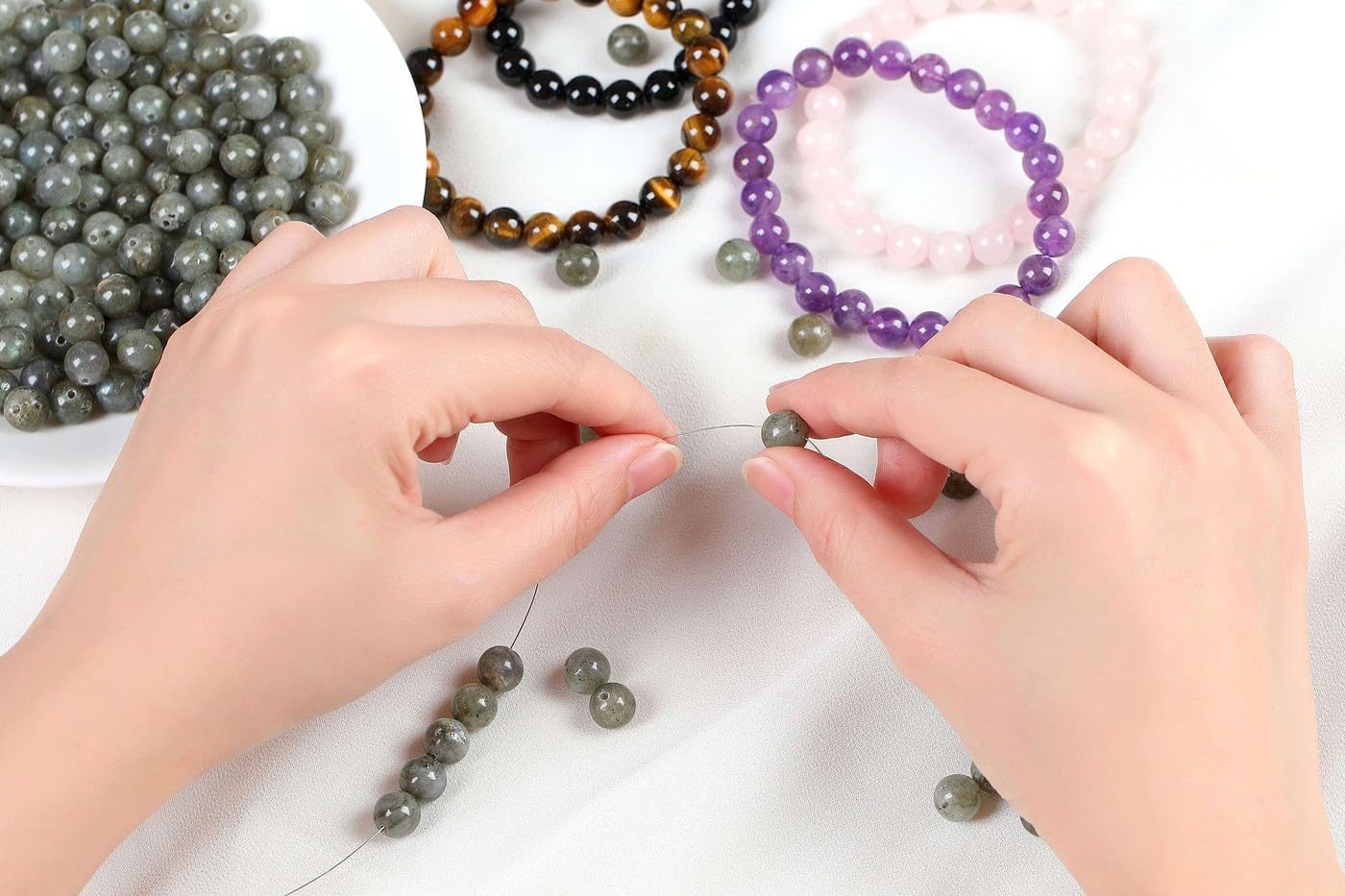 LAIDANLA Labradorite 8mm Natural Stone Beads Round Loose Gemstone Stone Beads for DIY Bracelet Necklace Earrings Jewelry Making Polishing Genuine Real Beading Crystal 96PCS 2 Strand 32"