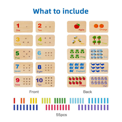 TOOKYLAND Peg Board Toddler Toys, Counting Wooden Toys with 55 Pegs, Wooden Math Manipulatives,Montessori Math and Numbers for Kids & Kindergarten Learning Activities