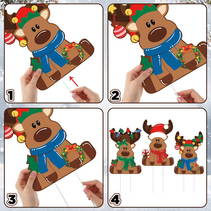 Weysat 3 Pcs Reindeer Christmas Yard Signs with Stakes Waterproof Elk Decoration Outdoor Xmas Reindeer Yard Stakes Lawn Signs for Christmas Holiday Pathway Garden Patio Party Favors (Regular)