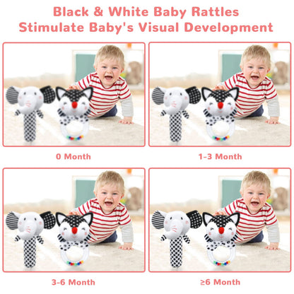Baby Rattles 0-6 Months Baby Toys 0-6 Months, Newborn Toys 0 3 Months Brain Development, Infant Toys 0-6 Months Baby Sensory Toys Soft Rattles for Babies 0-6 Months Shower Party Gift