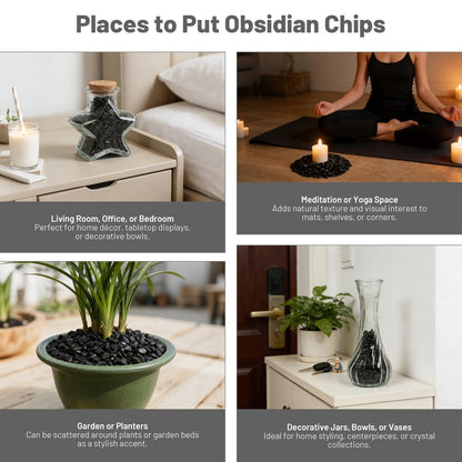1.1lb Natural Crushed Obsidian Crystal Tumbled Chips-Healing Crystals Chips Bulk, Crushed Crystal Gemstones for Crafts, Beautiful Package for Gift (Obsidian)