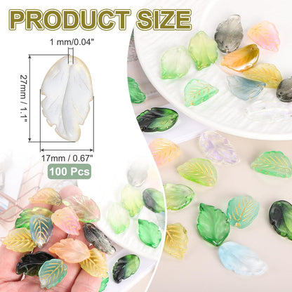 PATIKIL Glass Leaf Beads, 100Pcs Cute Crystal Leaf Charms, Translucent Czech Spacer Beads for DIY Jewelry Making Bracelets Necklace Wind Chimes Suncatchers, Clear