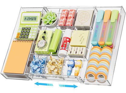 Marbrasse Expandable Desk Drawer Organizer, Clear Plastic Drawer Organizer Tray with 10 Adjustable Compartments, Desk Organizers and Accessories, 5 Drawer Dividers for Office Supplies, Makeup(Clear)