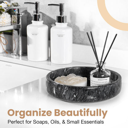 FNTSTICGOODS Marble Decorative Bowl - 7.5" Natural Black Solid Marble Centerpiece - Handmade Stone Fruit Bowl - Catch-All or Key Bowl for Kitchen - Modern Minimalist Decor