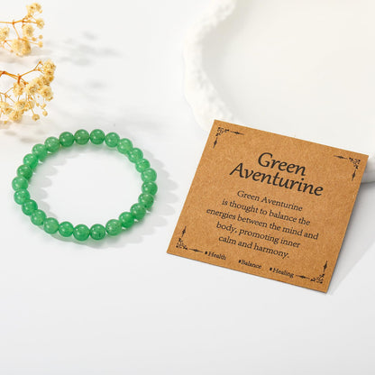 Gnamy Green Aventurine Crystal Bracelet for Women, Healing Crystal Bracelets for Spiritual Healing Positive Energy Stress Relief, Natural Stone Stretch Beaded Jade Bracelet Birthday Valentines Christmas Jewelry Gifts
