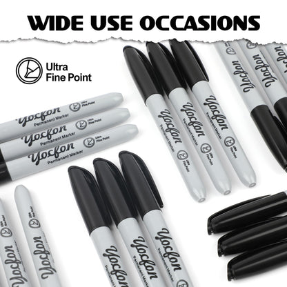 Yocfon Permanent Markers Ultra Fine Tip, Bulk Pack Of 72 Count Black Permanent Marker Set, Quick-Drying Ink, Works On Plastic, Wood, Stone, Metal And Glass