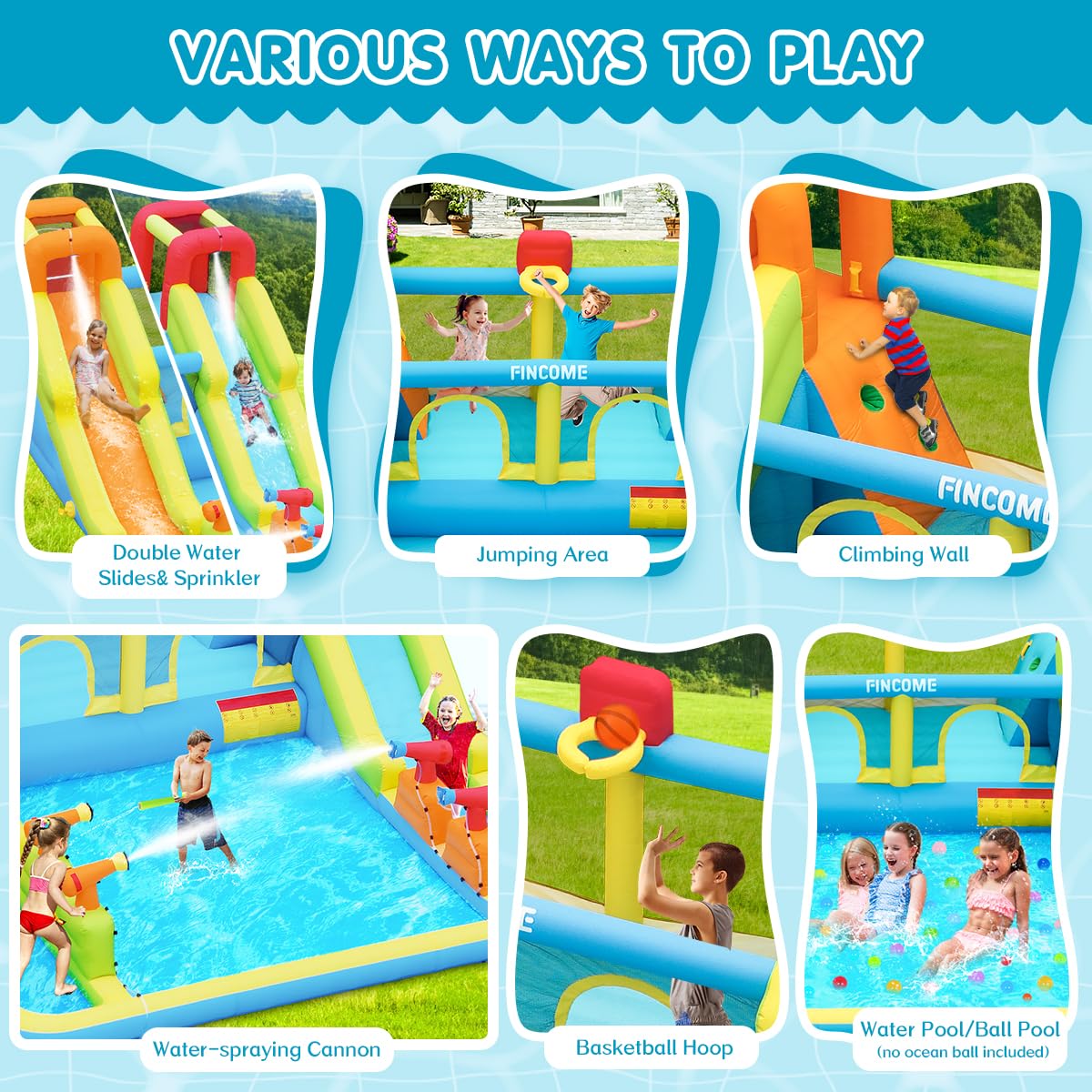 Inflatable Bounce House for Kids, Water Bounce House with Double Slides Indoor Outdoor, Bounce House Water Slide with Air Blower for Park Backyard Party Birthday (with 750W Blower)