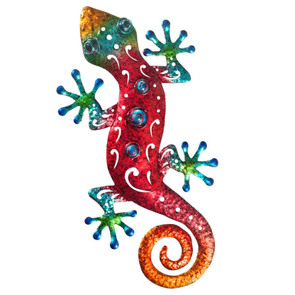 Tuokiuhn Metal Outdoor Red Gecko Wall Decor Lizard Garden Decoration Outdoor Fence Yard Wall Art Country Farmhouse Decor 13.5 * 7.5Inch