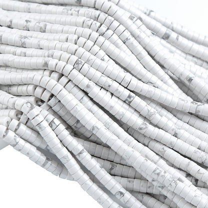 150pcs 2x4mm Natural White Howlite Turquoise Stone Tube Shape Beads Loose Flat Round Cylinder Flat Spacer Stone Beads for Bracelet Earrings Jewelry Making