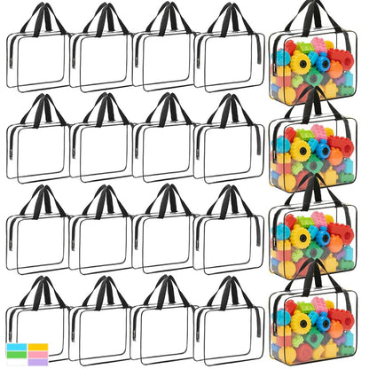 20 Packs Extra Large Toy Storage Bags Bulk with Zipper, Reusable Clear PVC Toy Organizer Bag with Labels for Blocks, 11.8″×8.6″×3.9″ Travel Waterproof Organizer Bags for Puzzles Clear Black