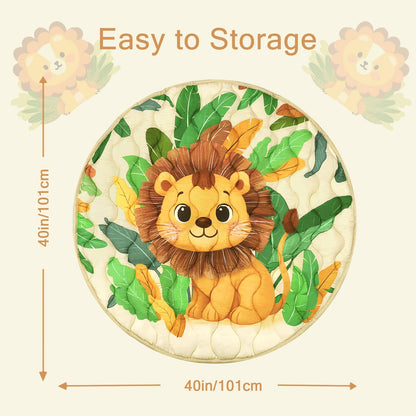 WINGHENLEE Baby Round Play Mat, Premium Thicker Foam Baby Mat for Floor, Tummy Time Foldable Baby Foam Play mat for Babies, 40 * 40 Round Anti-Slip Activity Mats for Infant and Toddler, Lion