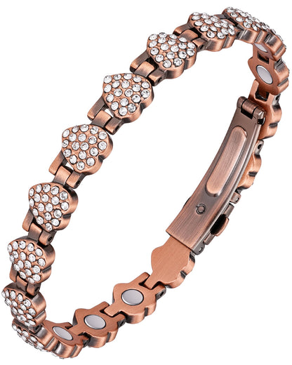 Jecanori Pure Copper Bracelets for Women, Effective Magnetic Bracelets with Sparkling Rhinestones, Adjustable Copper Jewelry Gift