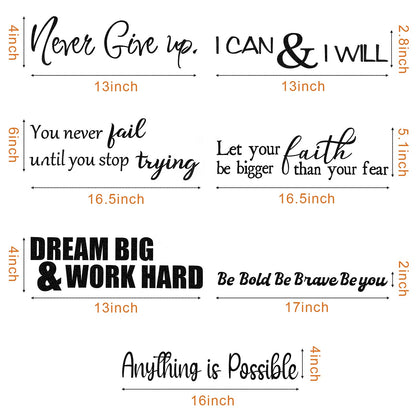 Zonon 5 Sheets Vinyl Wall Decals Peel and Stick Inspirational Quotes Decals Motivational Wall Stickers for Mirror Bedroom Living Room Office Bathroom(Never Give up)