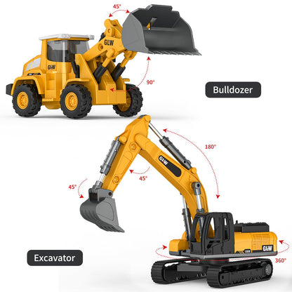 Pupu Pig Kids Toys for 3 4 5 6 7 Years Old Boys, Die-cast Construction Toys Set w/Semi Truck, Excavator, Bulldozer, Alloy Engineering Construction Vehicles Truck Toys w/Lights & Sounds, Model Cars