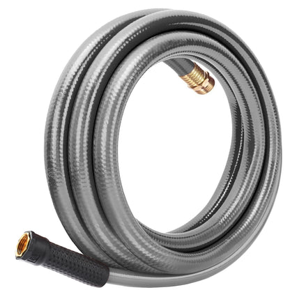 Worth Leader Short Garden Hose 3/4 in. x 10 ft. -Heavy Duty,Durable,Lightweight,Male to Female Fittings -No Kink Leakproof PVC Flexible Water Pipe -Brass Aluminum Ends for Household & Commercial-Gray