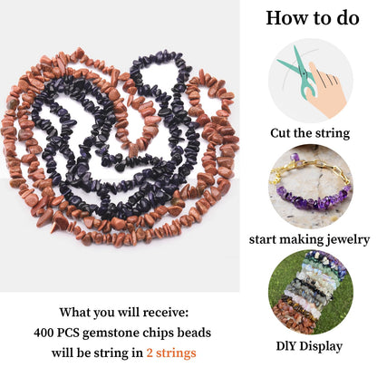 400Pcs Natural Chip Stone Beads for Jewelry Making Gold Sandstone & Blue Sandstone Pre-Drilled Irregular Healing Crystal Loose Beads for DIY Necklace Bracelet Earrings Ring Craft Supplies