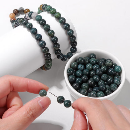 Risyfjew 50PCS 8mm Natural Moss Agate Beads Gemstone Round Loose Beads for Jewelry Making Chakra Crystal Stone Beads for Bracelets Necklace Earrings Making Supplies (50pcs/Strand)