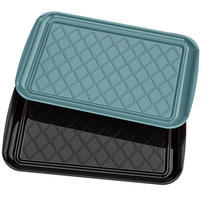 Grilling Prep & Serve Trays for Party- Set of 2, Large Serving Platters for Raw and Cooked Food, Dishwasher Safe, 17"×10.5" Stackable Plastic Party Supplies for Grilling, BBQ, Meal Prep - Green, Black