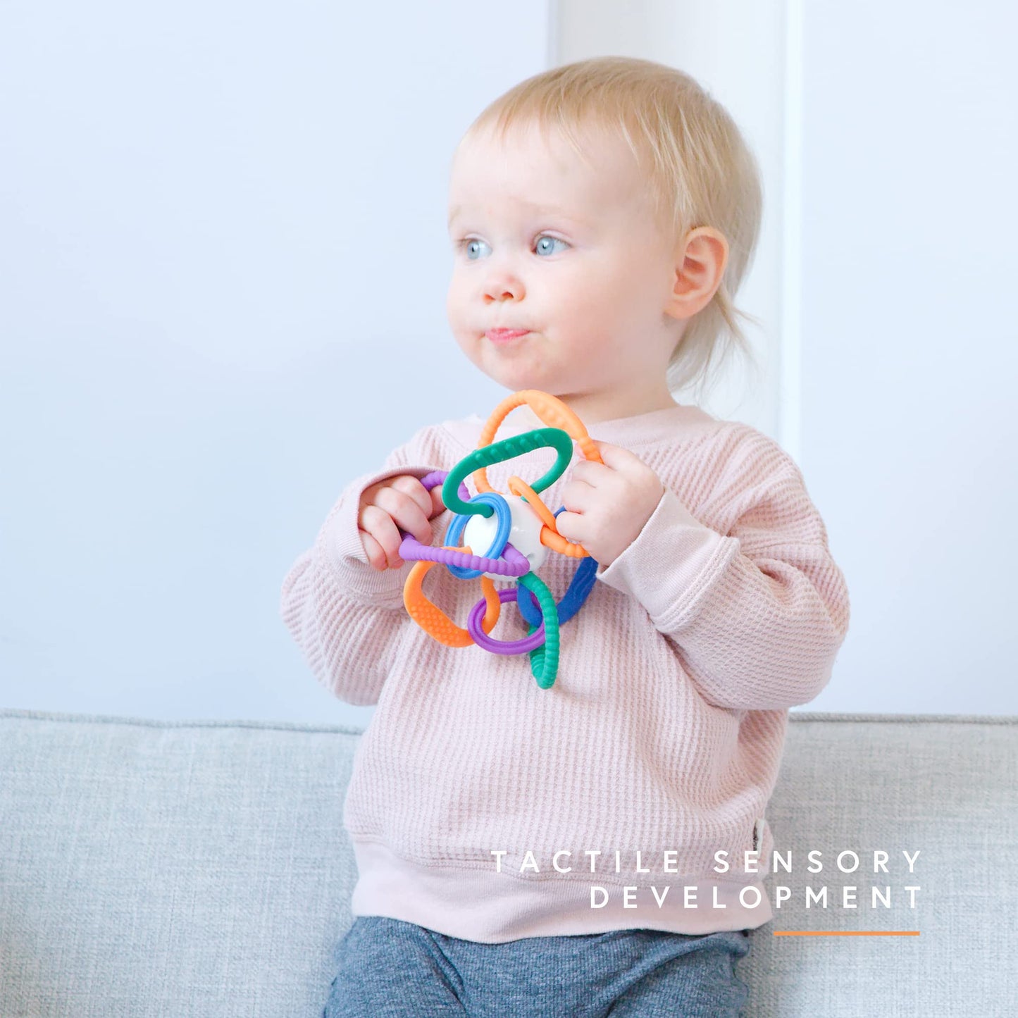Quark Thiingy Baby Teething Toy - Sensory Toy with BPA-Free Silicone Rings & Baby Rattle - High Temperature Sterilization & Dishwasher Safe - for Newborns, 0-12 Months - Baby Teething Relief Chew Toy