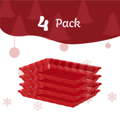 Plasticpro Plastic Serving Trays - Serving Platters Rectangle 9X13 Disposable Party Dish Includes 4 Red Christmas Trays
