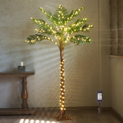 Hairui Artificial Palm Tree with 220 LED Fairy Lights, 6FT for Indoor Outdoor Office Home Patio Pool Decoration