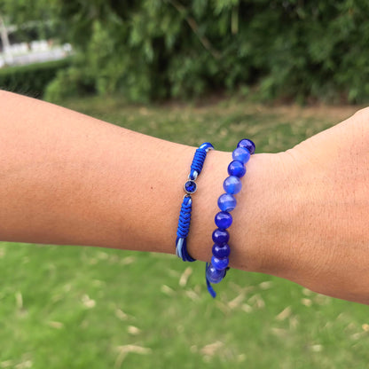Crgwxzl September Birthstone Bracelets for Women Men,Healing Crystal Protection Stone Blue Lace Agate Beads Bracelet,String Wrap Zodiac Month Bracelets Birthday Jewelry Gifts