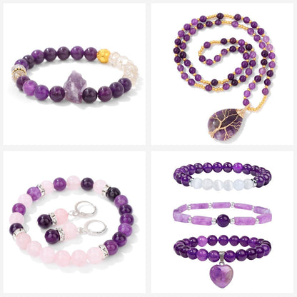 Risyfjew 100PCS 8mm Natural Amethyst Beads Gemstone Round Loose Beads for Jewelry Making Chakra Crystal Stone Beads for Bracelets Necklace Earrings Making Supplies (100pcs/Strand)
