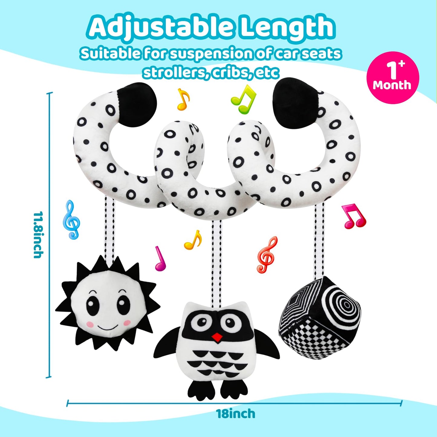 FQKIOMY Black and White High Contrast Baby Toys - Sensory Infant Hanging Carseat & Stroller Toy for Newborns 0-6,6-12Months Perfect Easter Birthday & Baby Shower for Babies Boys Girls