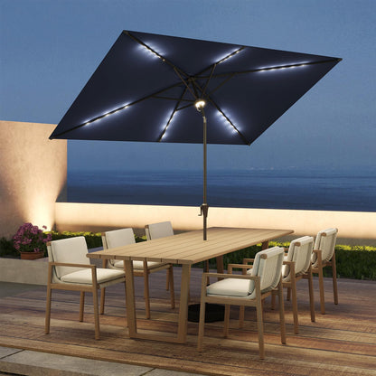 C-Hopetree 6.5 x 10 ft Rectangular Outdoor Patio Market Table Umbrella with Solar LED Lights, Navy Blue
