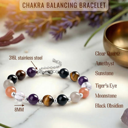Chakra Bracelet for Women Gift for Bridesmaids, Birthday, YUGA Meditation | 6 Natural Chakra Stones for Energy, Protection & Balance | Crystal Healing Bracelet with Gift Box，new year bracelet