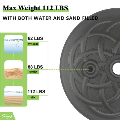 T&Jero Round Heavy Duty Plastic Patio Umbrella Base Stand Weight for Outdoor, 112 lb with Water and Sand Filled, Black