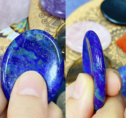 2PCS Worry Stone for Anxiety Red Carnelian Agate Lapis Lazuli Healing Crystals Hand Carved Thumb Stones Pocket Gemstones Meditation Oval Shaped Crystal Natural Reiki Relax Palm Stone Therapy Relief