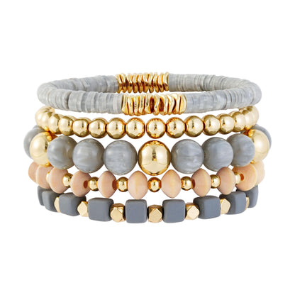 Aigrnc Boho Beaded Stretch Bracelets For Women Stackable Crystal Gold Plated Beaded Bracelets Set Trendy Handmade Friendship Braeclet Jewelry Gifts(F-Wooden bead set)