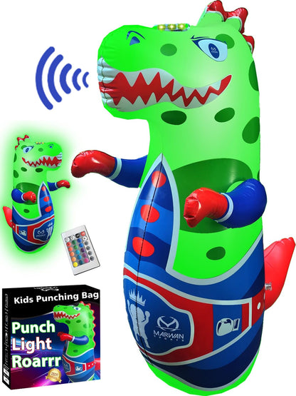 Marwan Sports Punch, Light & Roar Dinosaur Punching Bag – 47" Inflatable Bop Bag for Kids Ages 3-14 | Bounce-Back Toy with Lights & Roaring Sounds | Active Play Gift for Toddlers & Children