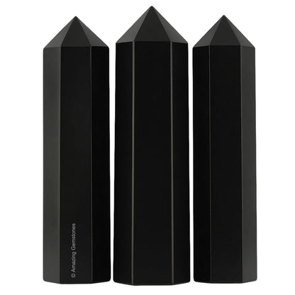 Amazing Gemstone Black Obsidian Crystal Points Bulk Healing Crystals and Stones - Pack of 3 Single Terminated Healing Wand Point Bulk Crystals for Crafts, Crystal Grid, DIY Work - Premium Crystals
