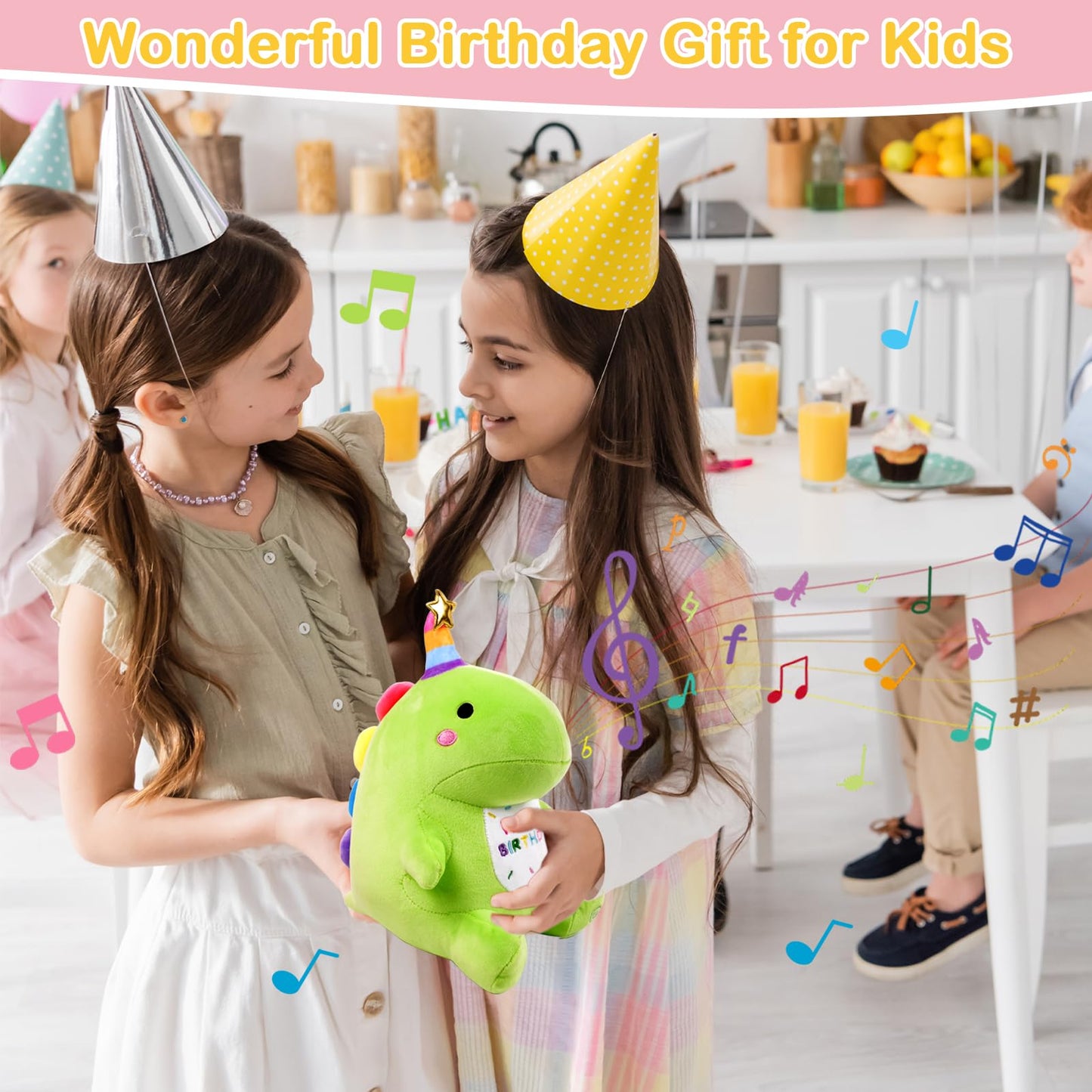 Birthday Dinosaur Plush Stuffed Animal - 12" Green Plush Toy with Light & Happy Birthday Music, Weighted Dino Plushie, Cute Kawaii Soft Pillow Gifts Stuffies for Boys Girls Babies Kids Decorations