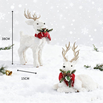 FTEJUWJ 2PCS Christmas Sisal Reindeer Decoration White Sisal Deer Silver Glitter Accented Reindeer Woodland Animals Figurines for Holiday Winter Centerpiece Christmas Tabletop Fireplace Decor (Gold)
