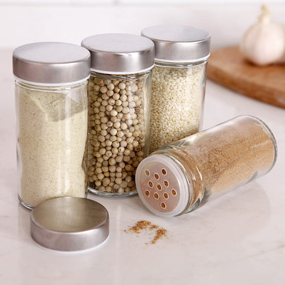 2 Pcs Glass Spice Jars/Bottles - 3oz Empty Round Spice Containers with Airtight Metal Caps with Shaker Lids (2, clear)