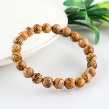 CRYSTALIS Elastic Stretch Picture Jasper Bracelet, Natural Beads, Chakra Healing Jewelry for Men & Women, Adjustable Bracelet, Gift Giving Bracelet, 7.25 to 7.50 inch