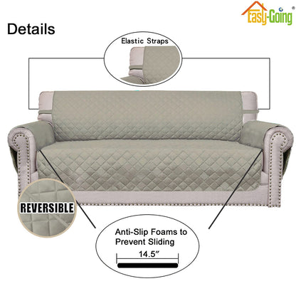 Easy-Going Reversible Couch Cover for 3 Cushion Couch Sofa Cover for Dogs Water Resistant Furniture Protector Cover with Foam Sticks Elastic Straps for Pet Cat (Sofa, Beige/Beige)